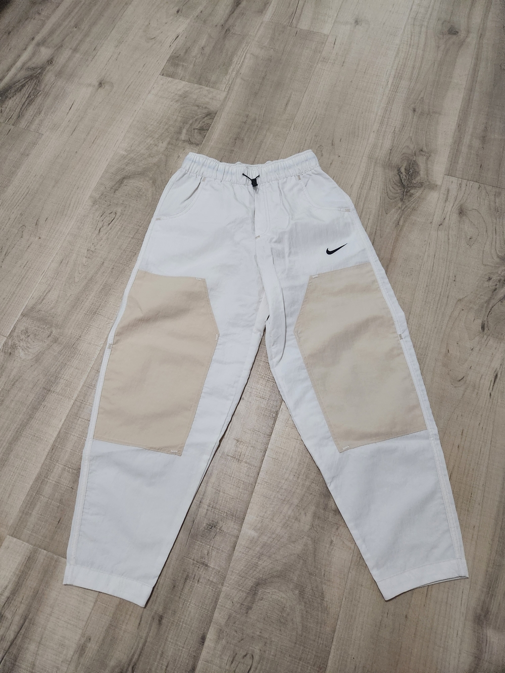 Nike White Jogger Pants with Beige Knee Panels